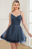 Tulle Lace Cocktail Dress Royal Blue Fitted Homecoming Dress Short Prom Dress Rrjs904