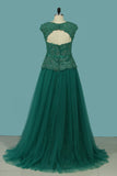 Tulle & Lace Party Dresses Open Back V Neck With Applique And Beads Rjerdress