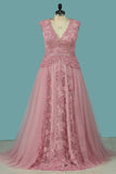 Tulle & Lace Party Dresses Open Back V Neck With Applique And Beads