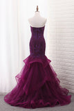 Tulle Mermaid Sweetheart Party Dresses With Beading Sweep Train Rjerdress