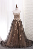 Tulle Party Dresses A Line Sweetheart With Applique Sweep Train Rjerdress