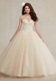 Tulle Quinceanera Dresses A Line Scoop With Beading Floor Length Open Back