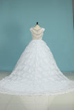 Tulle Scalloped Neck A Line Bridal Dresses With Ruffles And Beads Rjerdress