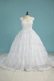 Tulle Scalloped Neck A Line Bridal Dresses With Ruffles And Beads