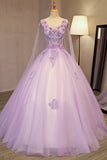 Tulle Scoop Appliques Bodice Ball Gown Quinceanera Dresses