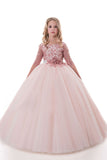 Tulle Scoop Flower Girl Dresses Ball Gown Mid-Length Sleeves With Sash Rjerdress