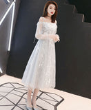 Tulle Sequins Long Sleeve Short Homecoming Dresses Open Back Cocktail Dress