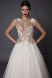 Tulle Spaghetti Straps Wedding Dresses A Line With Beads And Handmade Flower Rjerdress