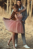 Tulle Sweetheart With Handmade Flowers And Applique A Line Homecoming Dresses Rjerdress