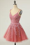 Tulle V Neck A Line Homecoming Dresses With Applique And Sash Rjerdress