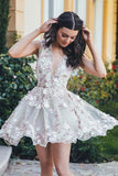 Tulle V Neck Homecoming Dresses A Line Tulle With Handmade Flowers Rjerdress
