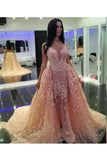 Tulle V Neck With Applique Prom Dresses Mermaid Court Train Detachable Rjerdress