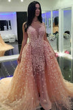 Tulle V Neck With Applique Prom Dresses Mermaid Court Train Detachable Rjerdress