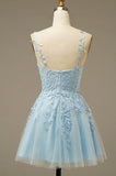 Tulle V Neck With Lace Applique Homecoming Dresses A Line Short/Mini Rjerdress