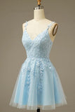 Tulle V Neck With Lace Applique Homecoming Dresses A Line Short/Mini Rjerdress