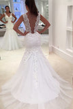 Tulle Wedding Dresses Mermaid V Neck With Applique Court Train Rjerdress