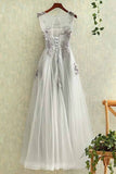 Tulle With Applique A Line Prom Dresses Scoop Lace Up Rjerdress