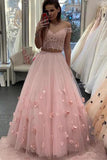 Two Piece 3D Floral Junior Off the Shoulder Prom Dresses Lace Pink Lace Prom Gowns P1116 Rjerdress