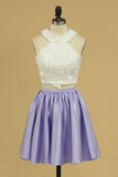 Two-Piece A Line Hoco Dresses With Applique Satin Scoop Rjerdress
