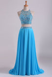 Two-Piece A Line Party Dresses Beaded Bodice Open Back Chiffon & Tulle Rjerdress