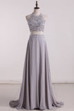 Two-Piece A Line Party Dresses Halter Chiffon With Beading