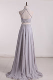 Two-Piece A Line Party Dresses Halter Chiffon With Beading Rjerdress