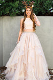 Two Piece A-line High Neck Beads Organza Long Sparkly Chic Evening Prom Dresses UK Rrjs474