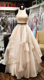 Two Piece A-line High Neck Beads Organza Long Sparkly Chic Evening Prom Dresses UK Rrjs474 Rjerdress