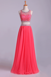 Two-Piece Bateau Beaded Bodice Princess Party Dress Pick Up Tulle Skirt Floor Length