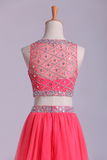 Two-Piece Bateau Beaded Bodice Princess Party Dress Pick Up Tulle Skirt Floor Length Rjerdress