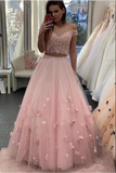 Two Piece Floor Length Tulle Prom Dress With Lace, Long Off The Shoulder Dress With Flower Rjerdress