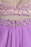 Two-Piece Halter Open Back Hoco Dresses Beaded Bodice Chiffon A Line Rjerdress