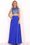 Two-Piece High Neck Beaded Bodice A Line Chiffon Formal Dresses Rjerdress