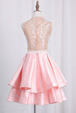 Two-Piece Hoco Dresses Scoop A Line Satin With Embroidery Rjerdress