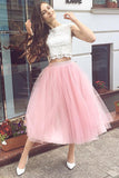 Two-Piece Homecoming Dresses Bateau A Line Tulle & Lace Tea Length Rjerdress