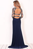 Two Piece Mermaid Boat Neck Long Sleeves Formal Dresses With Beads & Rhinestones Rjerdress