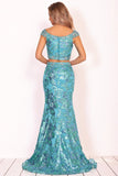 Two Piece Mermaid Cap Sleeves Tulle Formal Dresses With Beads&Sequins Sweep Train Rjerdress