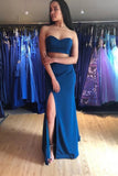 Two Piece Mermaid Sweetheart Royal Blue Prom Dress With Split Rjerdress