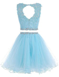 Two Piece Open Back Scoop Beads Sleeveless Grey Tulle A-Line Homecoming Dress I1012 Rjerdress