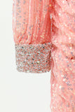 Two Piece Pink One Long Shoulder Sequin Homecoming Dresses Rjerdress