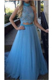 Two-Piece Prom Dresses Halter Tulle & Lace With Beads A Line Rjerdress