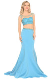 Two-Piece Scoo Formal Dresses Mermaid Satin With Beading Rjerdress