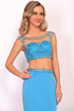 Two-Piece Scoo Formal Dresses Mermaid Satin With Beading Rjerdress