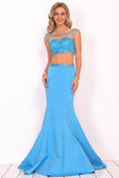 Two-Piece Scoo Formal Dresses Mermaid Satin With Beading