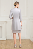 Two Piece Scoop 3/4 Sleeves Short Silver Sheath Mother of the Bride Dress with Jacket Rjerdress