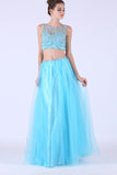 Two-Piece Scoop A Line Formal Dresses With Beading Tulle