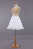 Two-Piece Scoop A Line Short/Mini Hoco Dresses Tulle Beaded Bodice Rjerdress