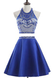 Two-Piece Scoop Beaded Bodice Homecoming Dresses A Line Satin Rjerdress