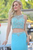 Two-Piece Scoop Formal Dresses Mermaid Spandex With Beading