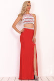 Two-Piece Scoop Formal Dresses Spandex With Beads And Slit Rjerdress